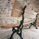 Antique French park bench in cast iron and oak – Sea green patina, 220 cm