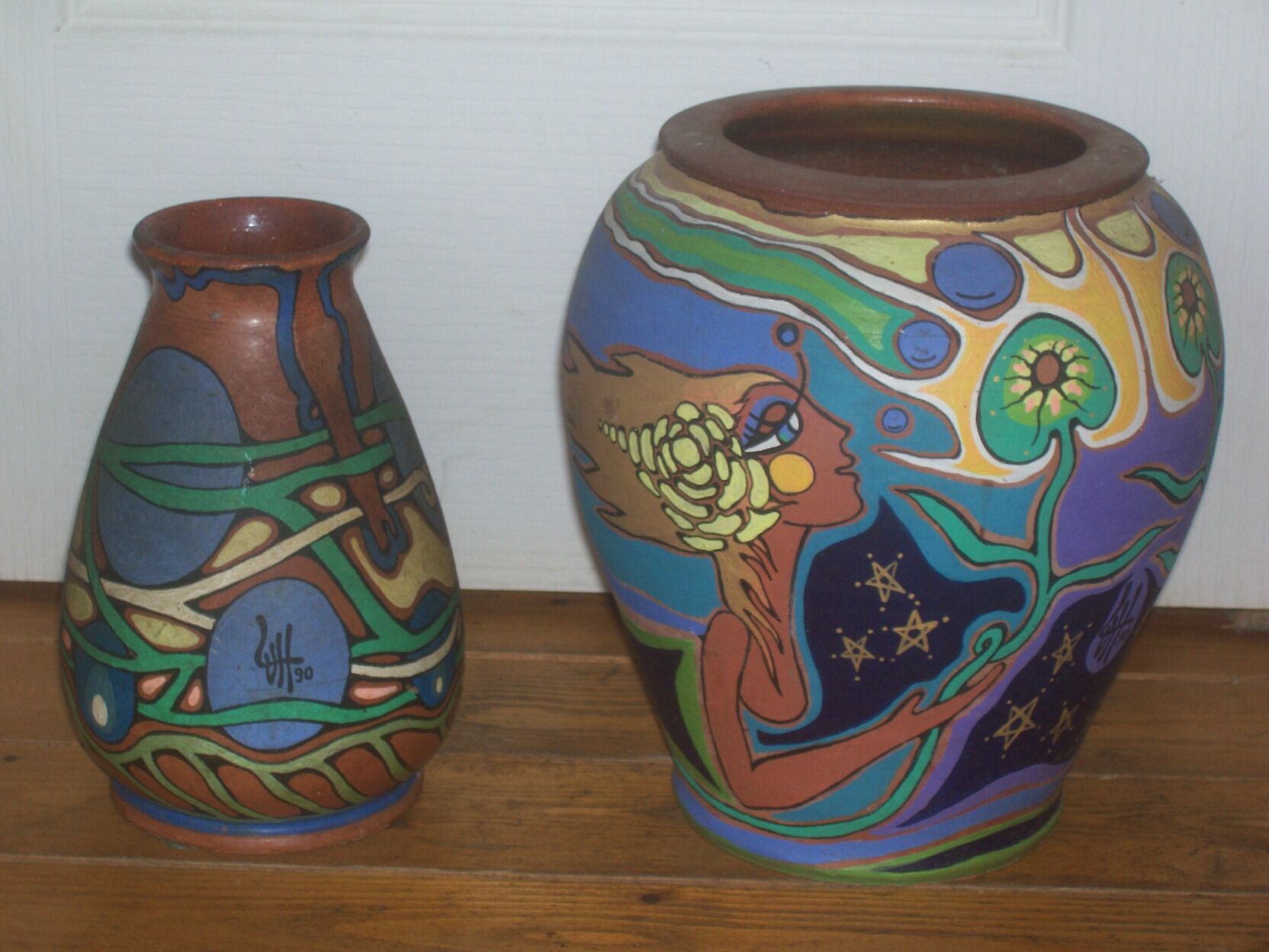 Two Belgium country vases low unique pieces signed