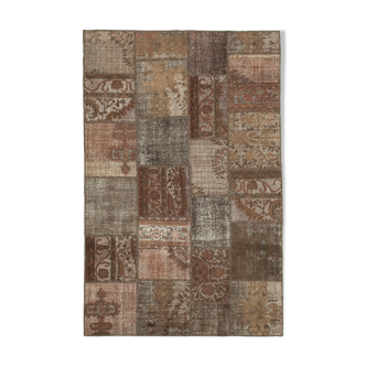 Handwoven oriental vintage 198 cm x 302 cm brown patchwork carpet