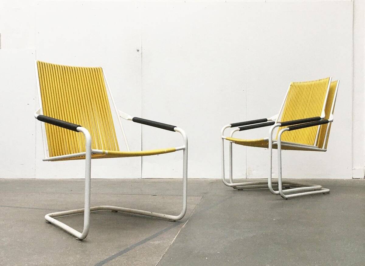 Mid-century Modern German Mauser stackable garden chairs, set of 3.