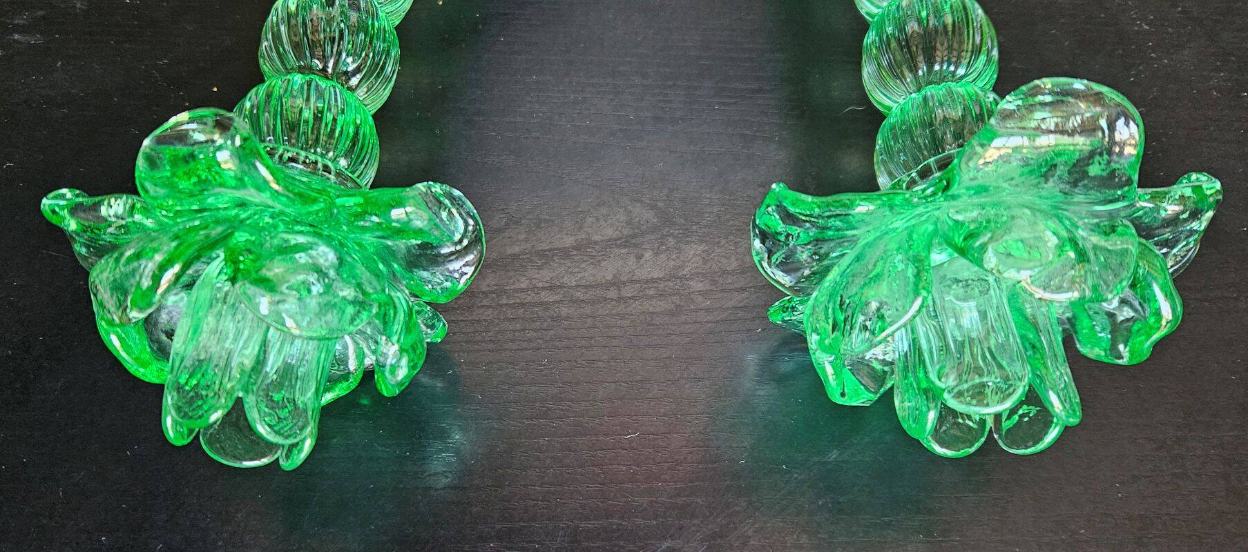 Broste Copenhagen - Pair of Large Green Blown Glass Candlesticks