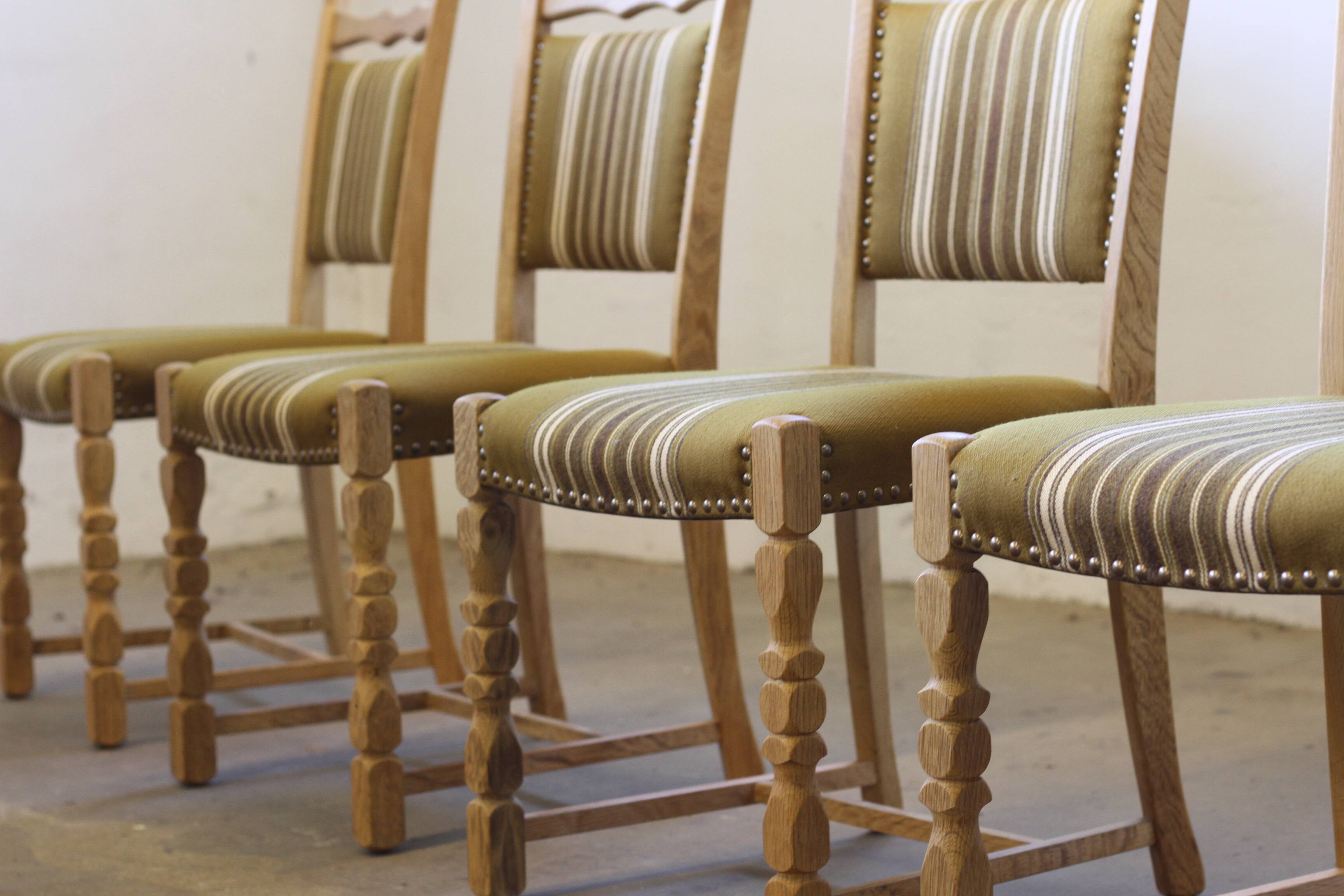 Brutalist Danish Modern Oak Dining Chairs in the style of Henning Kjærnulf