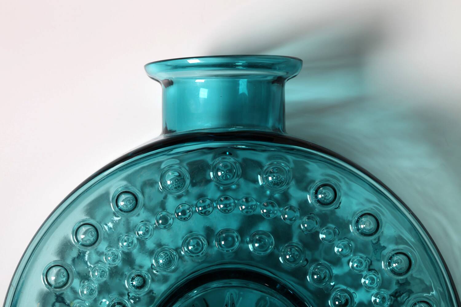 Vintage Teal Blue Glass Vase: Mid-Century Modern Sunburst Design / 1969