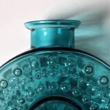 Vintage Teal Blue Glass Vase: Mid-Century Modern Sunburst Design / 1969