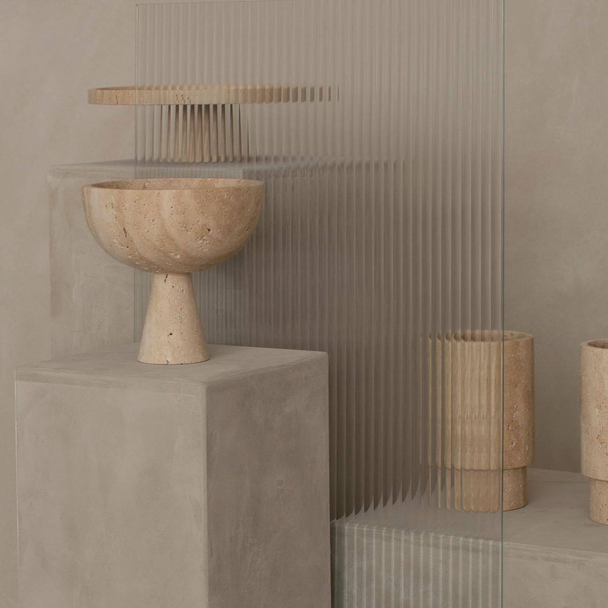 XL travertine pedestal bowl