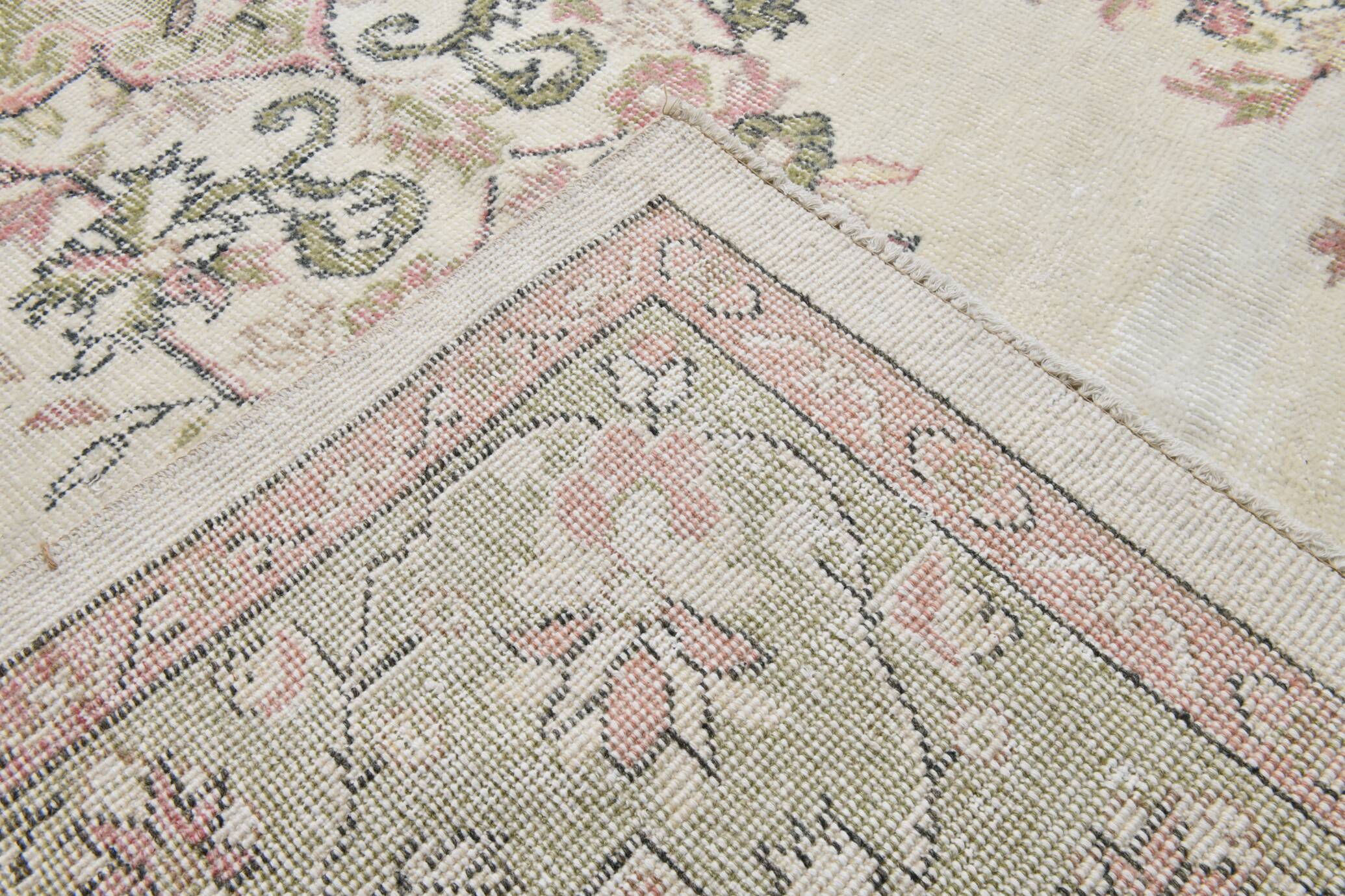 Beige & Green Vintage Persian Rug, Soft Palette Rug, 204x320 Cm