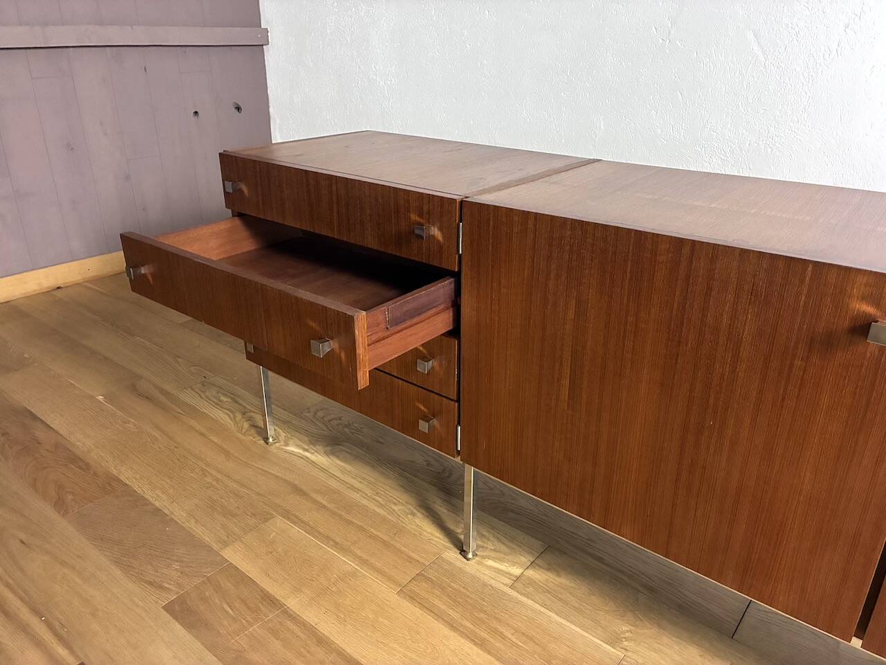 Mahogany Enfilade & Chrome Legs by Luigi Bartolini Vintage 1960