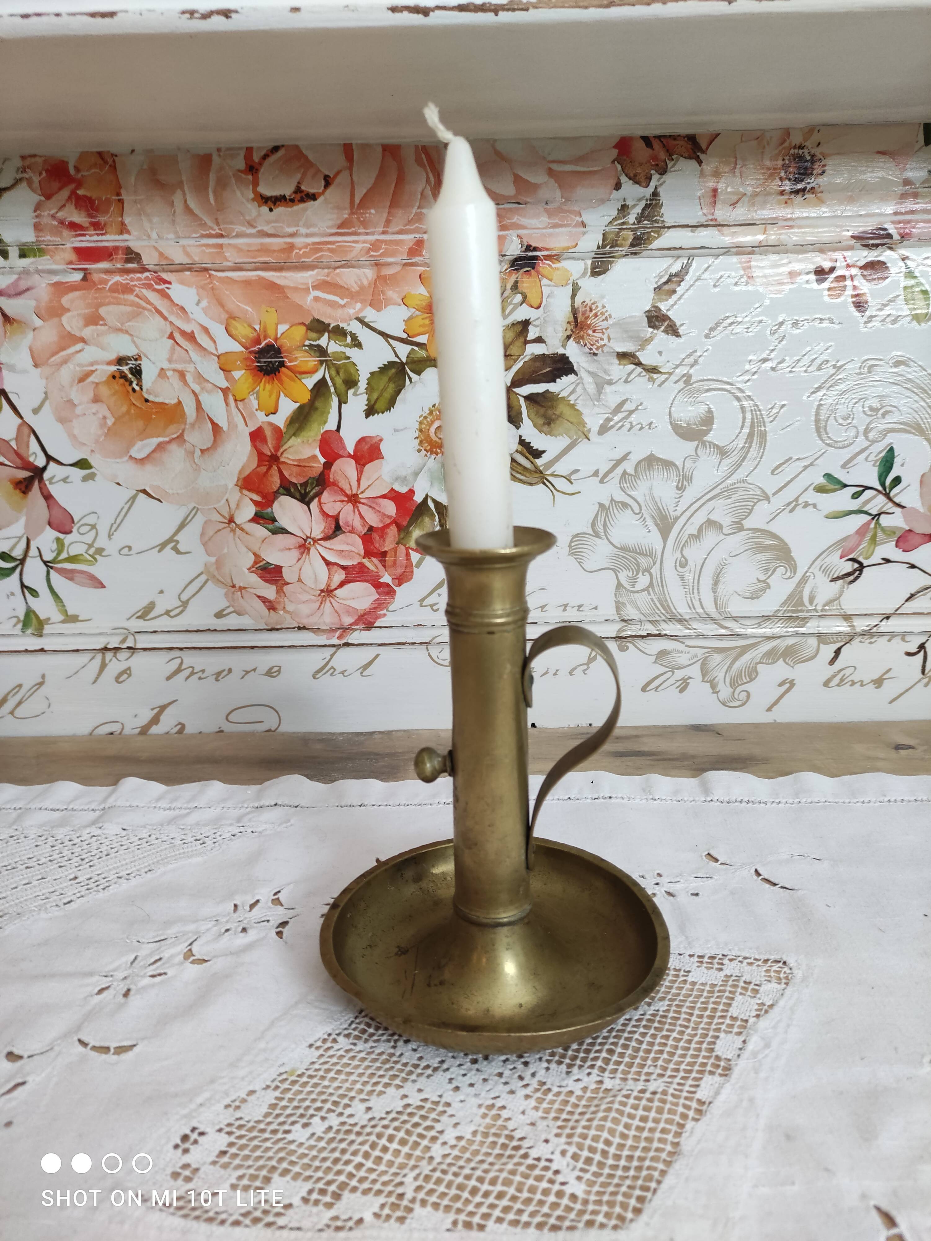 Brass push candle holder high handle