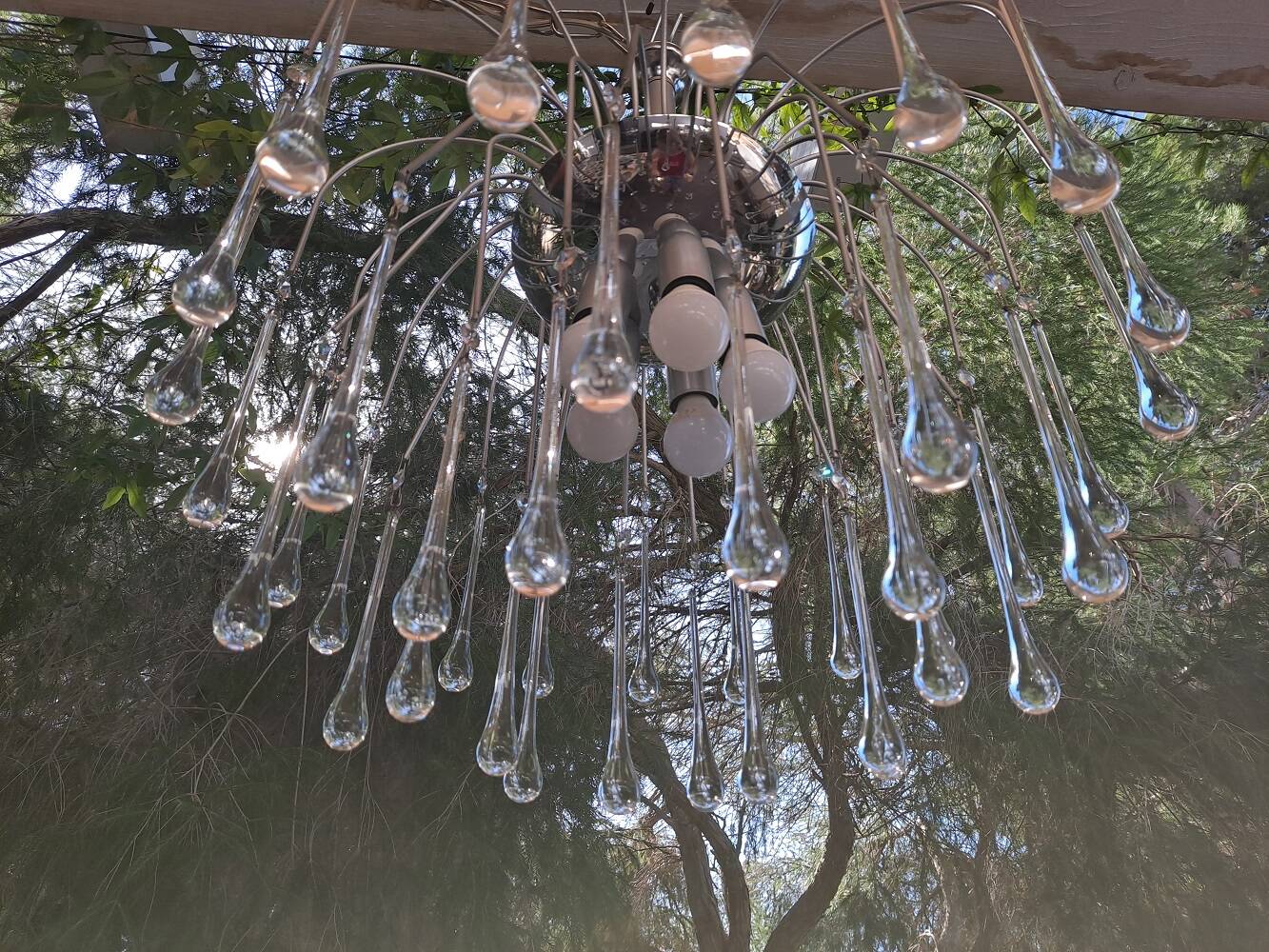 Italian waterfall chandelier with murano drops c1970