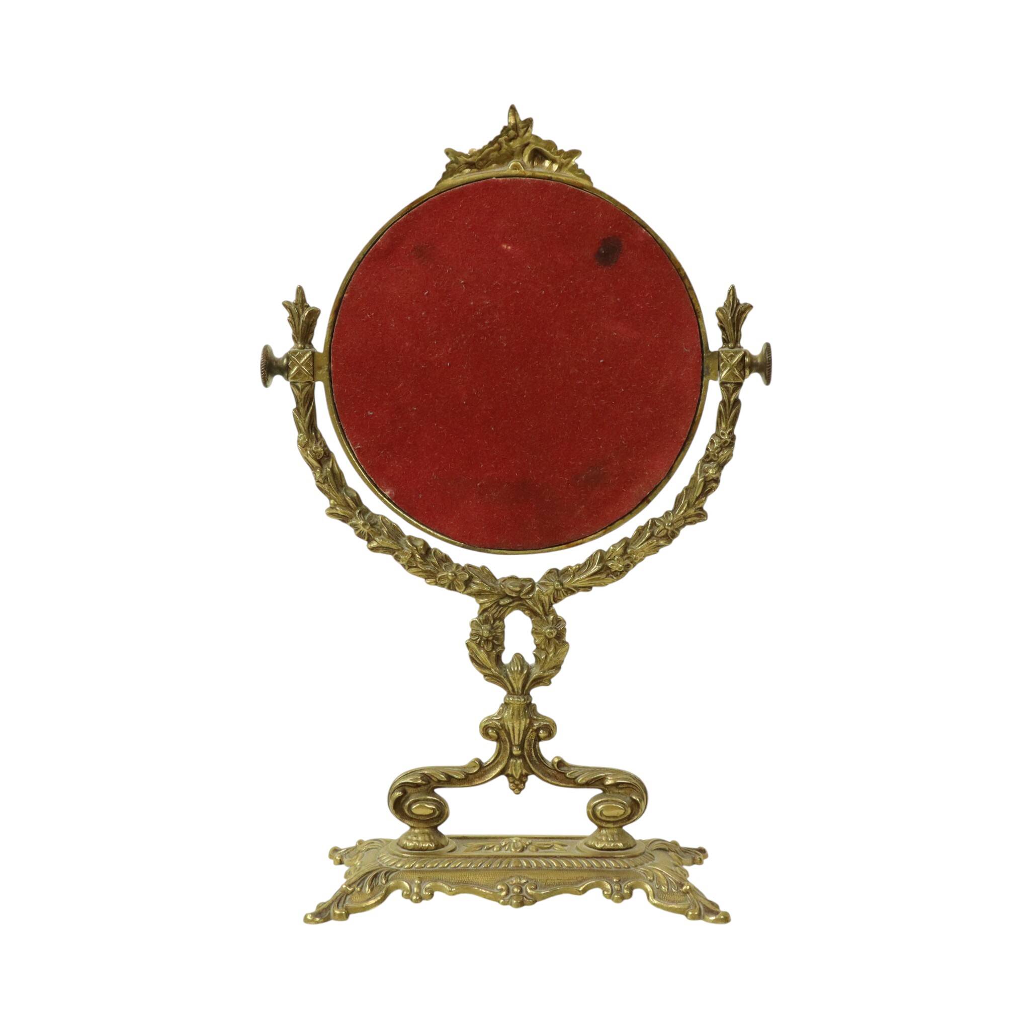 French Classic Brass Table Mirror Gold Baroque Style 34cm