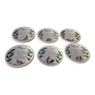 15 assiettes plates faïence de Gien recettes chasse canard perdrix faisan pigeon canard civet lièvre