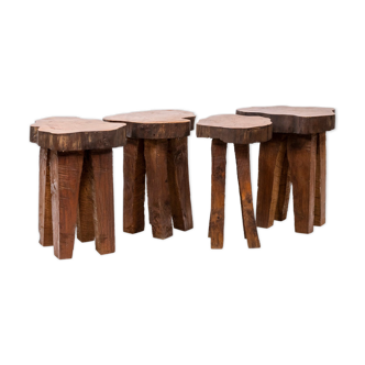 Set of four brutalist style stools, 1970s