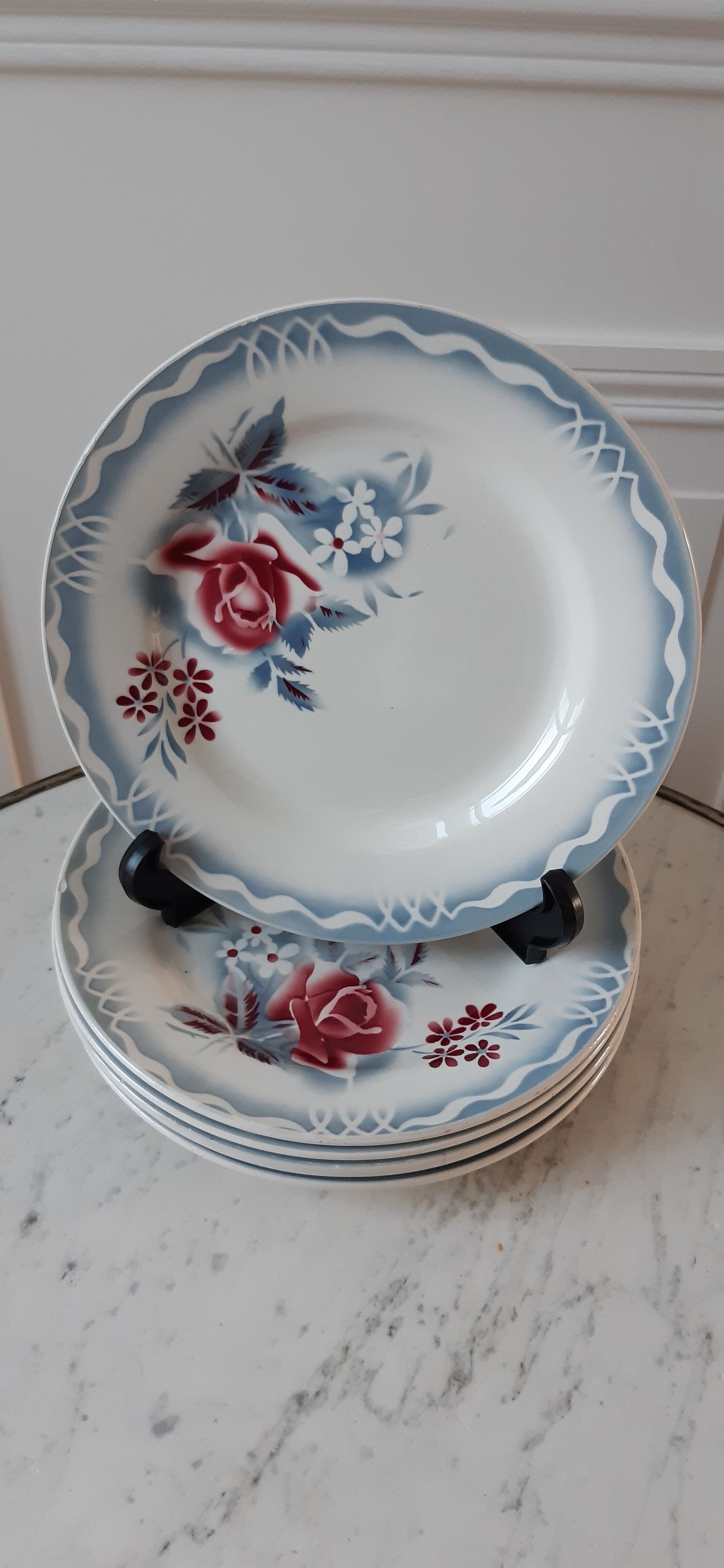 Lot de 6 assiettes plates Digoin Sarreguemines modèle Olga