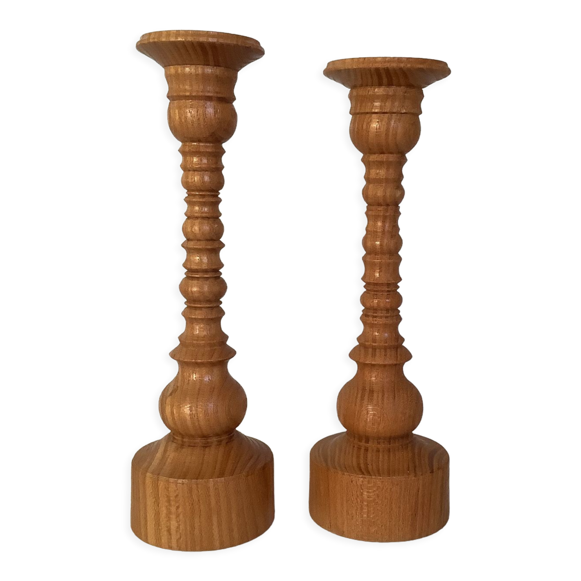 Pair of Scandinavian wooden candle holders