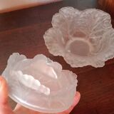 Glass candy box in cabbage shape - Portieux glassware signed