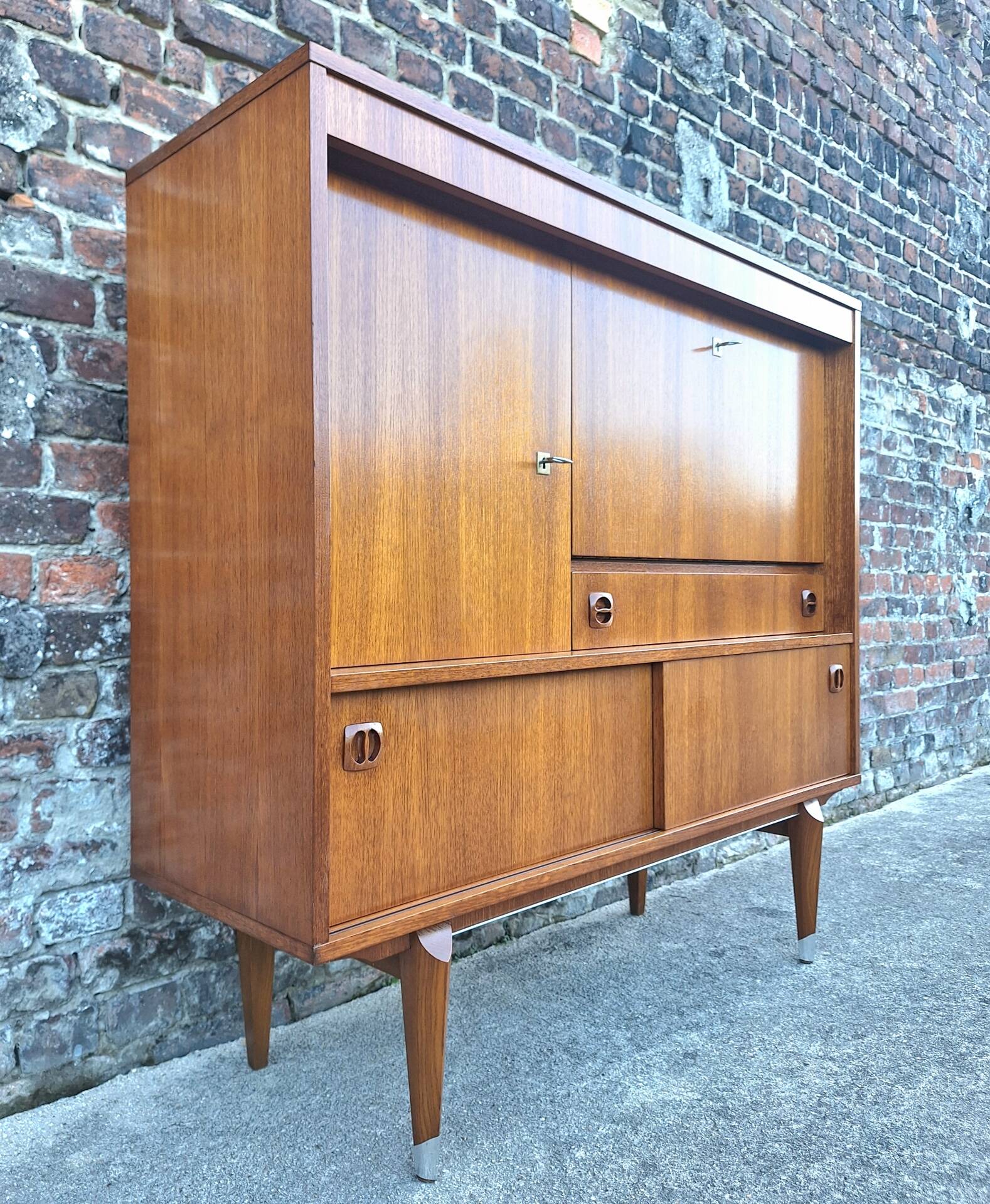 Vintage teak secretary, bar cabinet, sideboard, desk.
