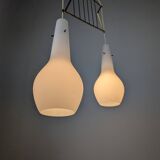 Italian Pendant Lamp with Opaline Shades & Brass, Stilnovo Style, 1950s