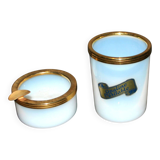 Cendrier vintage en verre opaline blanche et gobelet à cigarette opaline véritable