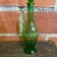 Old Green Bubble Glass Carafe Bottle with Vintage Stopper