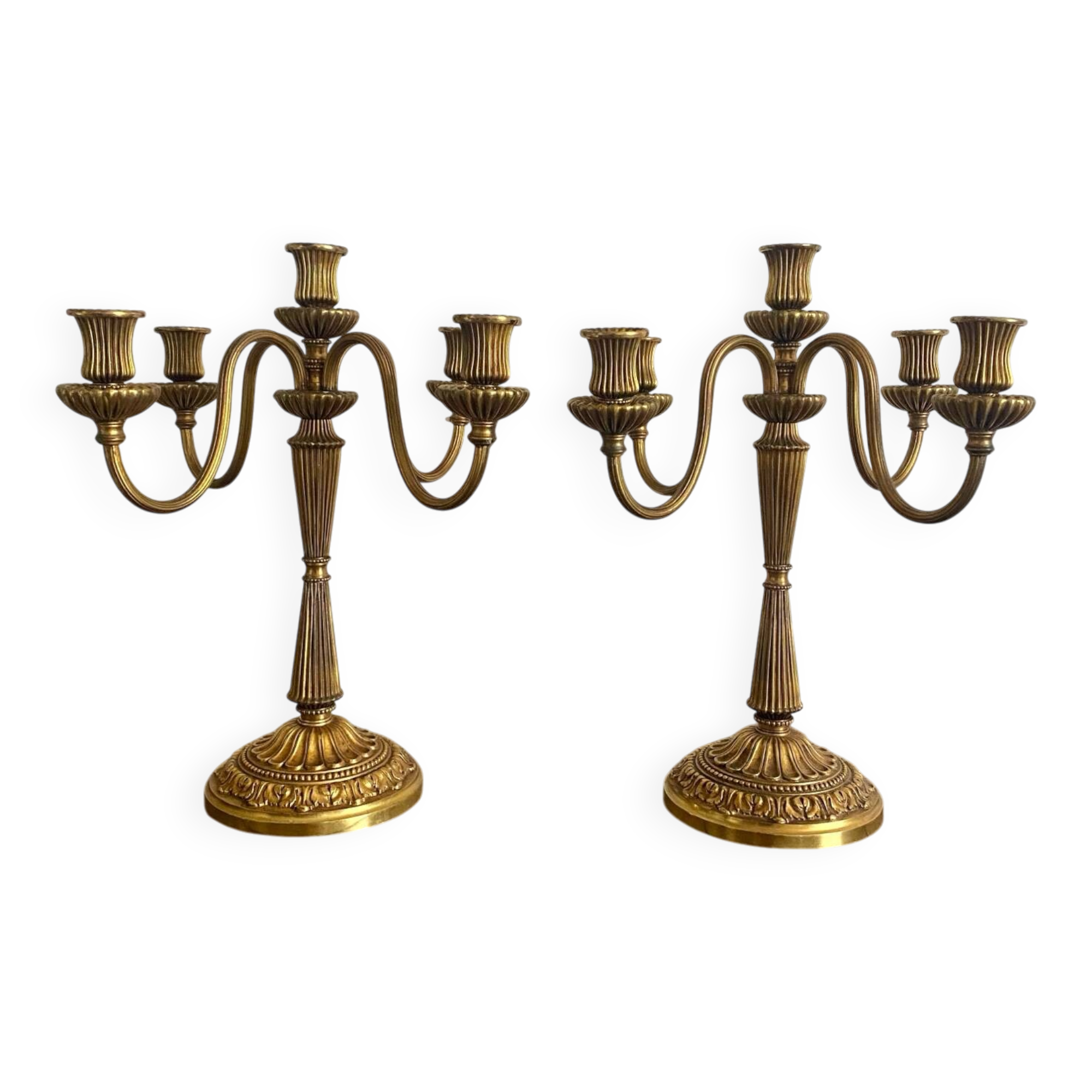 Pair of 5-light candlesticks in gilded metal, Classic style.