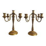 Pair of 5-light candlesticks in gilded metal, Classic style.