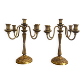 Pair of 5-light candlesticks in gilded metal, Classic style.