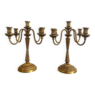 Pair of 5-light candlesticks in gilded metal, Classic style.