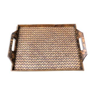 Plateau bois tressé vintage
