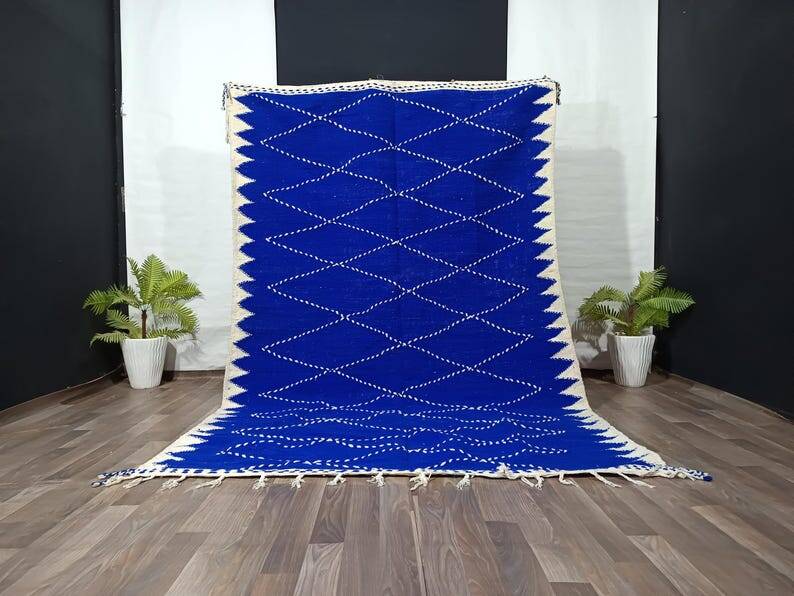 Blue Moroccan rug, handmade rug 150/250cm.