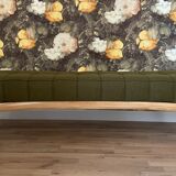 Wooden bench and green fabric