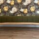 Wooden bench and green fabric