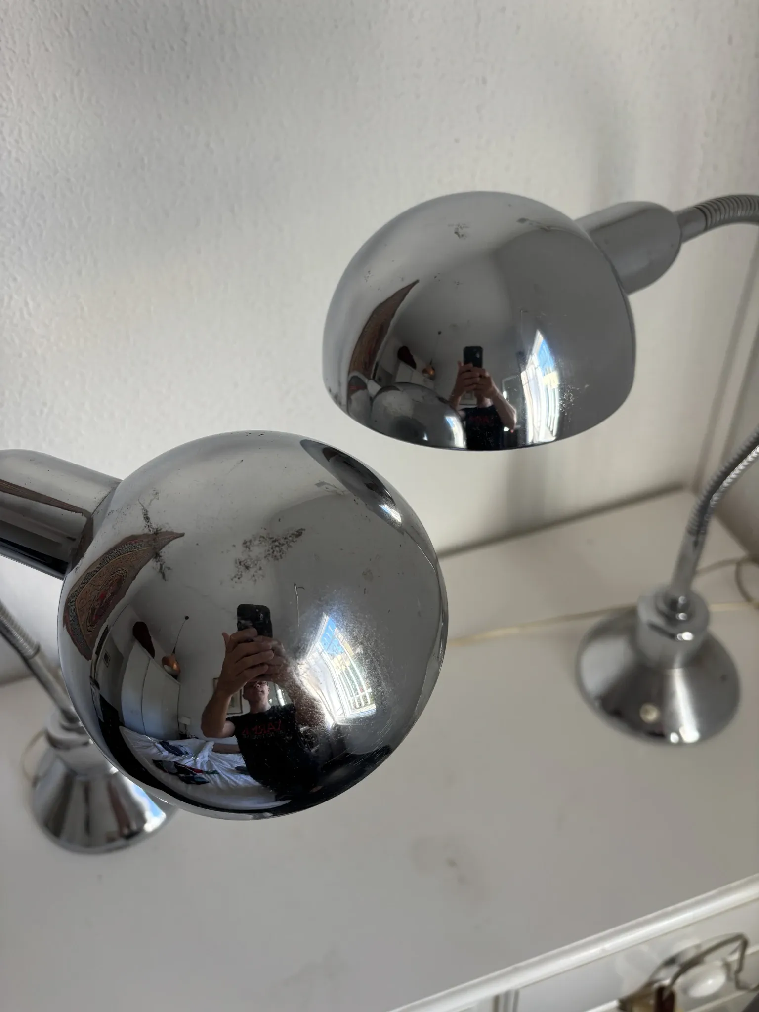 Pair of vintage 1940 Jumo 210 chrome desk lamps - 50 cm