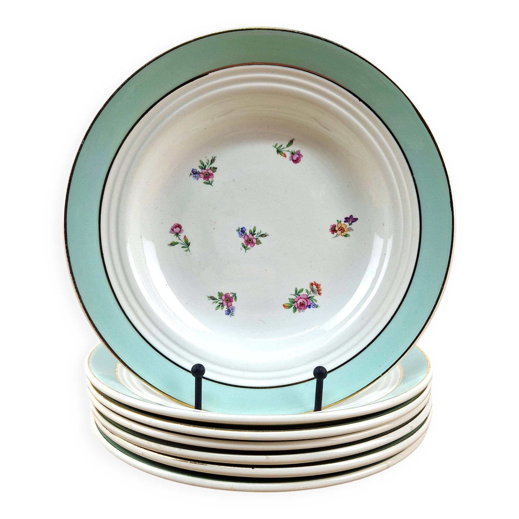 7 antique deep plates Saint-Amand French crockery