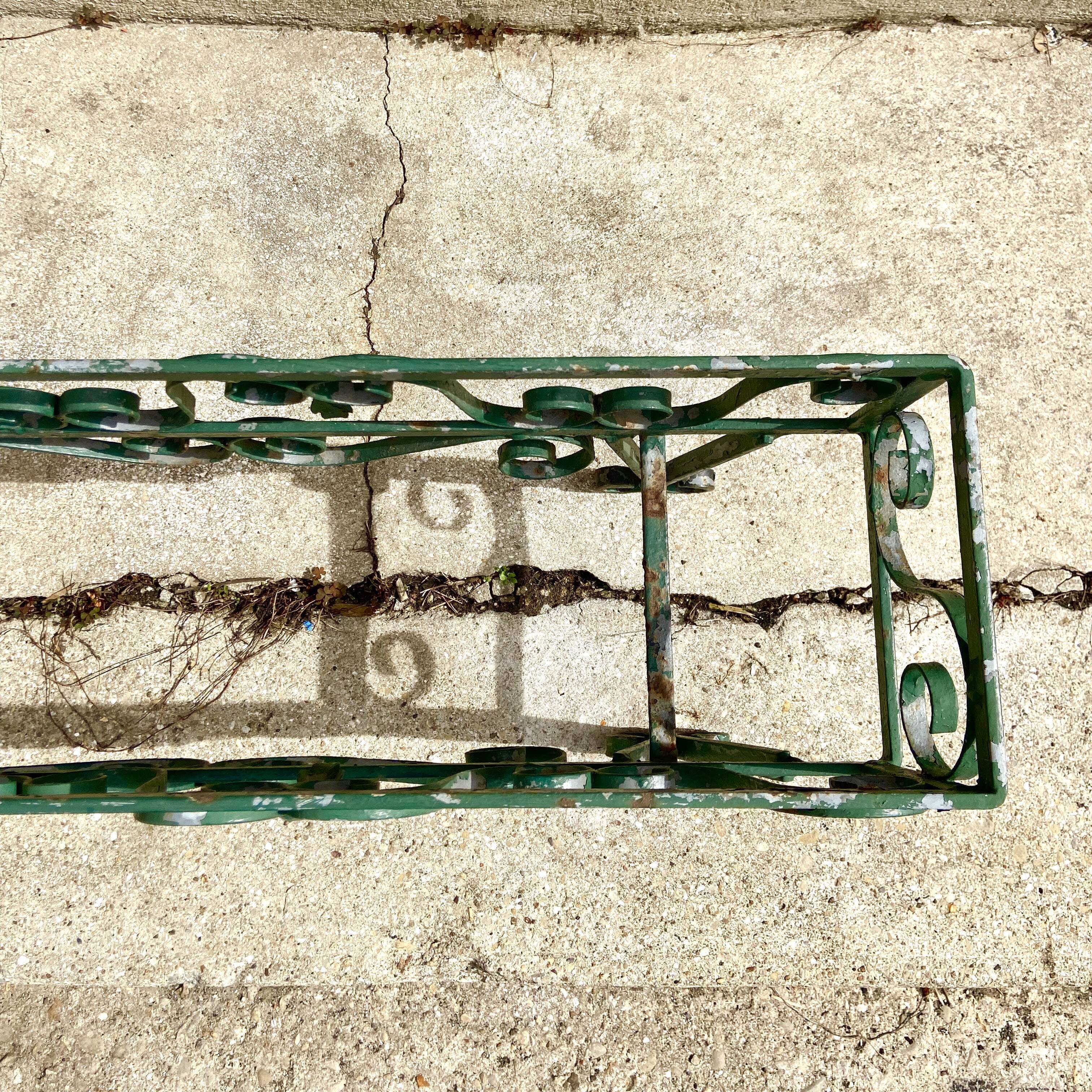 Old double planter in galvanized and painted metal