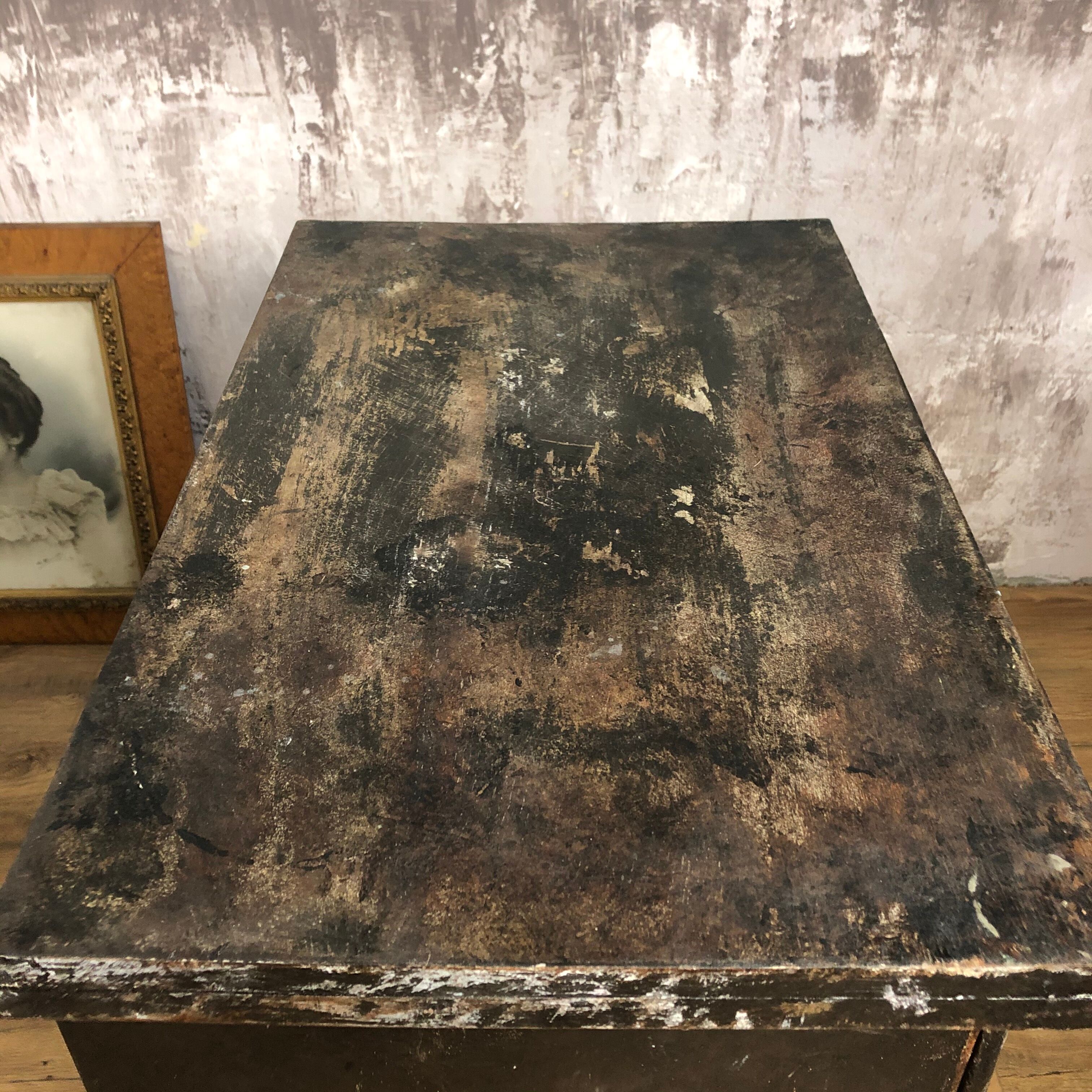 Former wooden workshop dresser, black patina