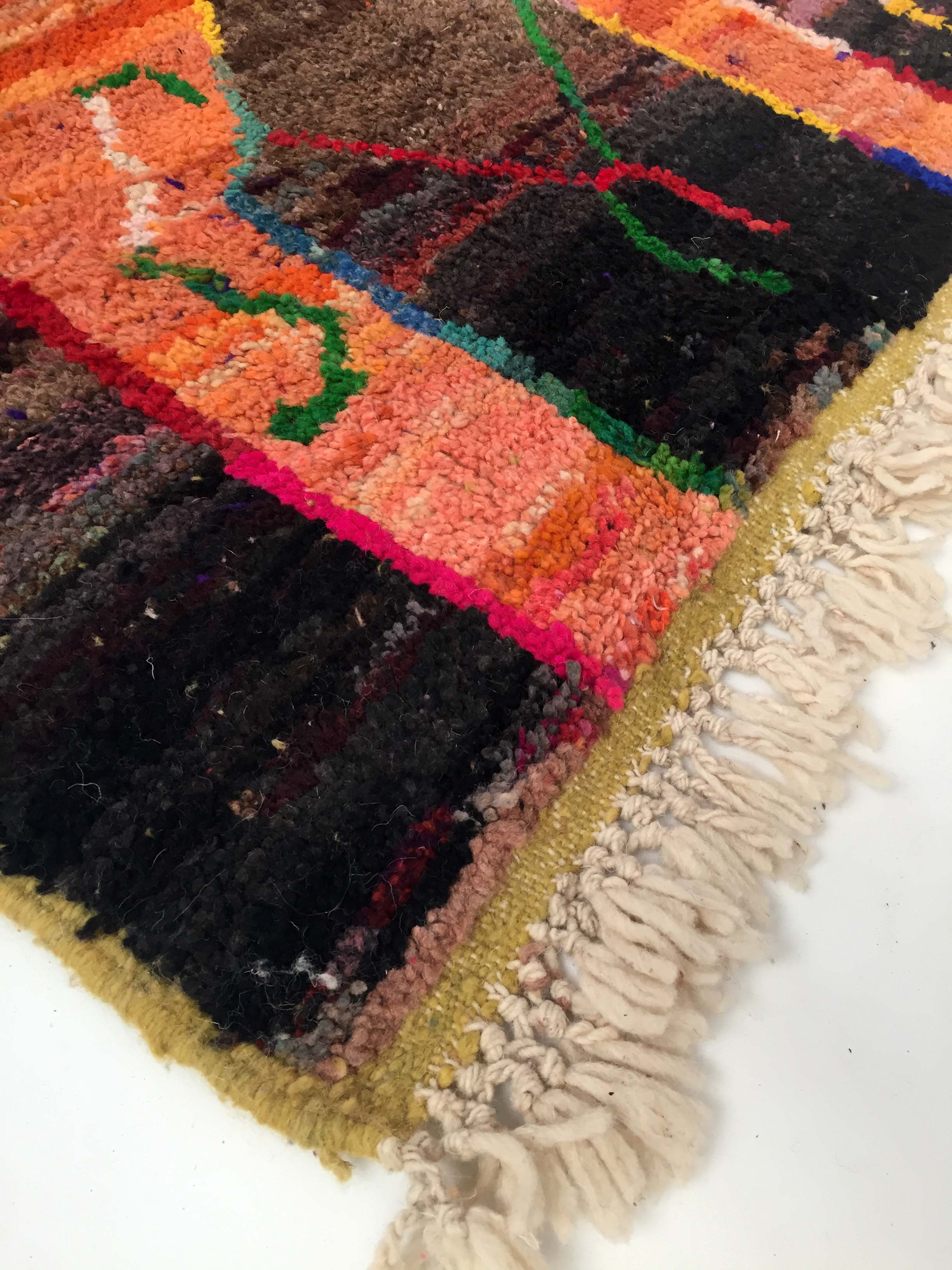 Moroccan Berber carpet Boujaad red and brown with colorful patterns 252x156cm