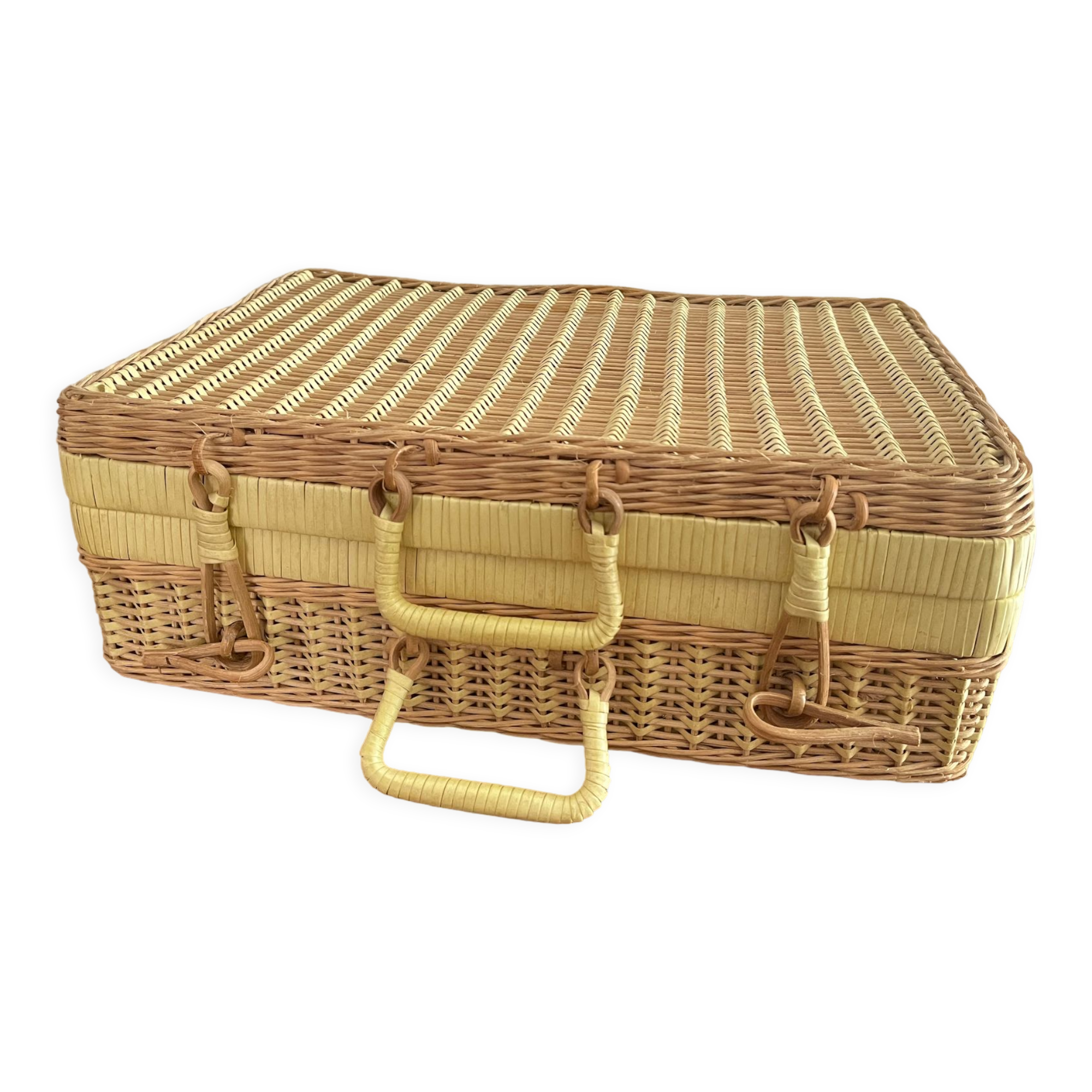 Vintage woven wicker suitcase