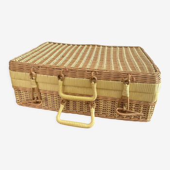 Vintage woven wicker suitcase