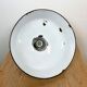 Industrial light grey enamel factory lamp with cast iron top, 1950s