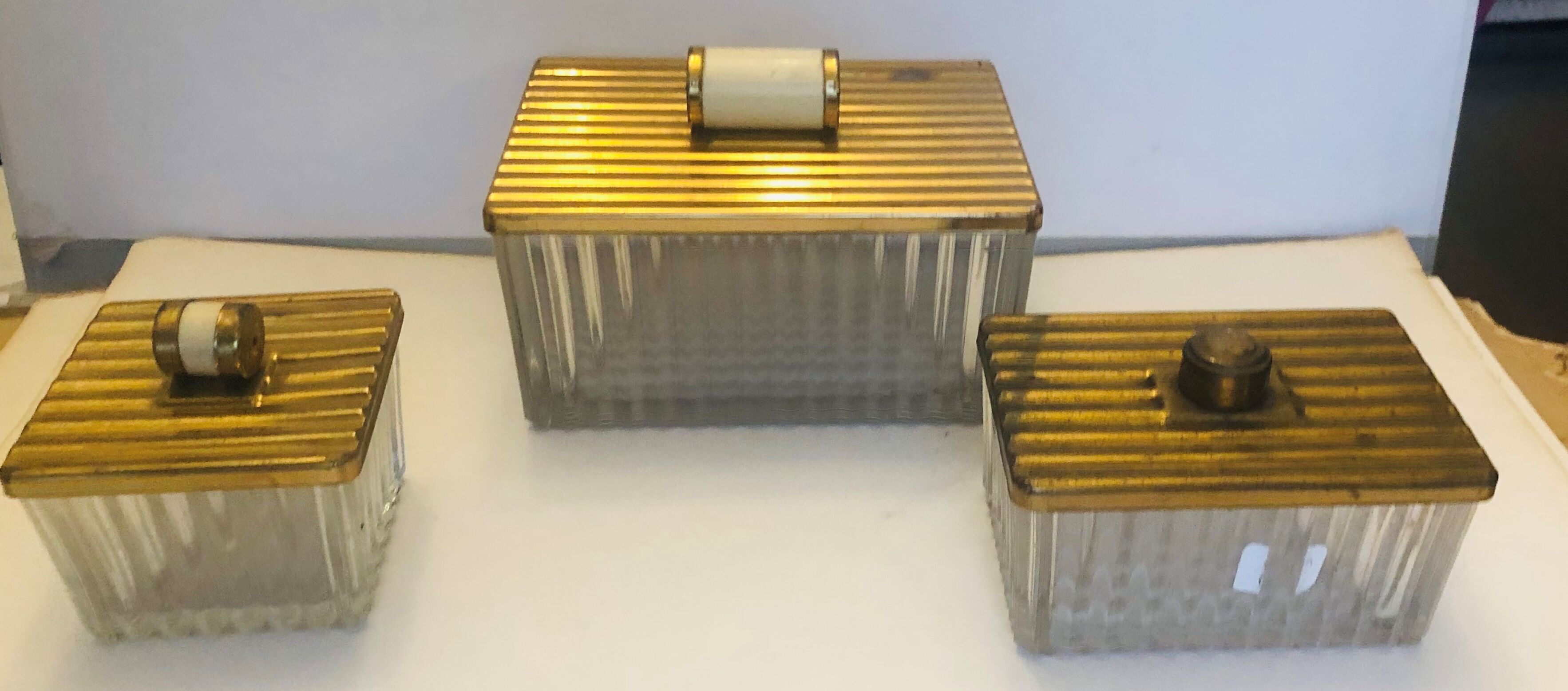 Set of three art deco glass boxes