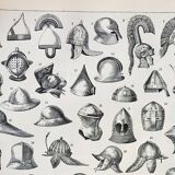 Old engraving 1898, Old helmet, armor, knight • Original and vintage lithograph