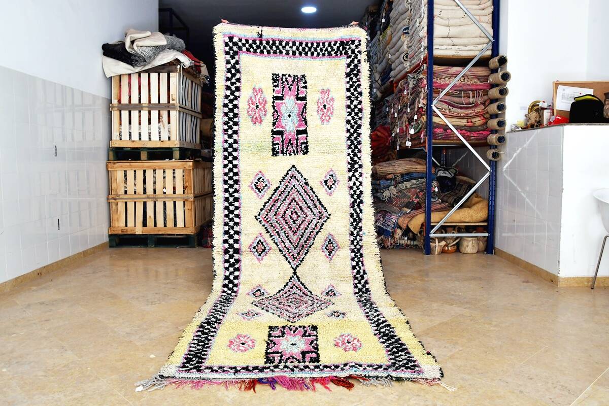 Vintage Moroccan Berber Boucherouite rug 345 x 128 cm (very good condition)