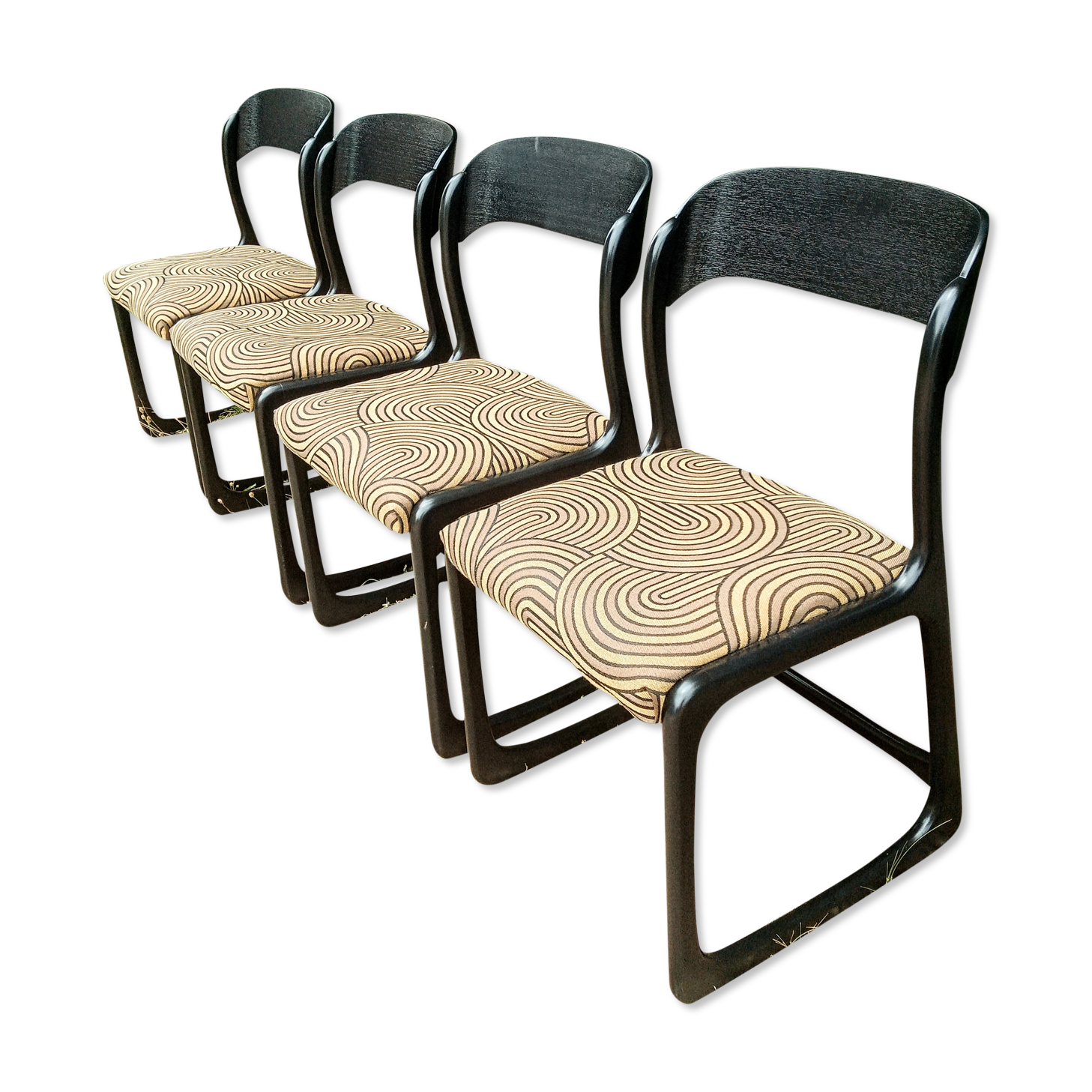 Set of four Baumann Bémole chairs "sled"