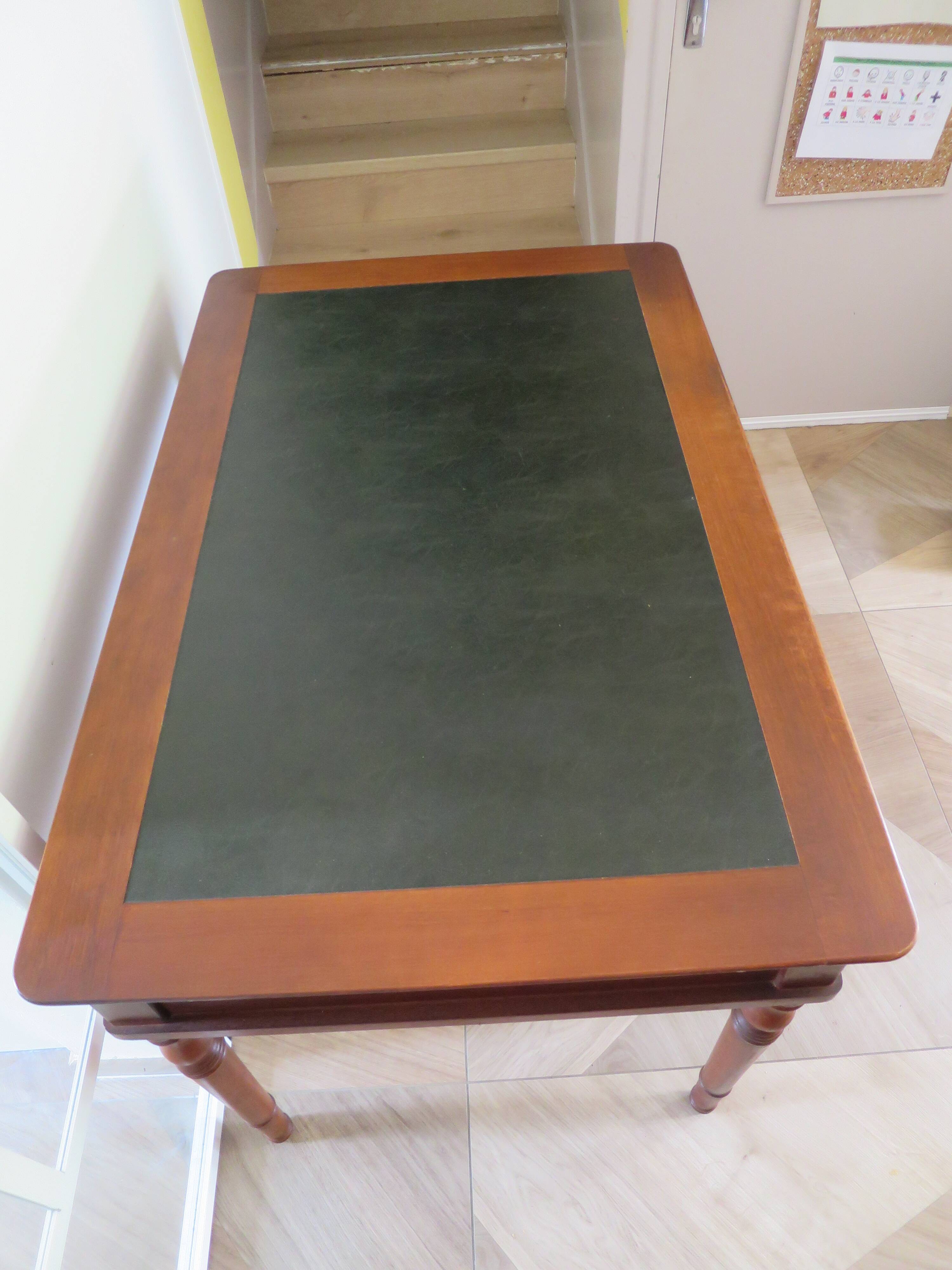minister's desk - 2 drawers - solid wood - faux leather writing pad - Louis Philippe