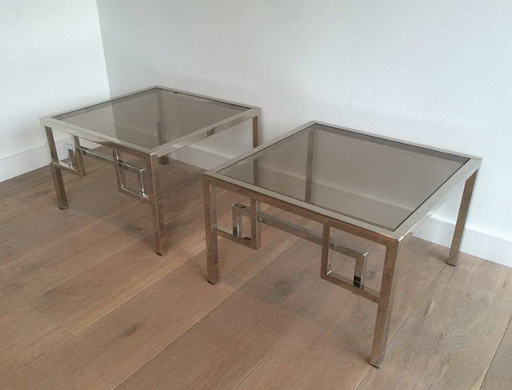 Pair of chrome designer side tables
