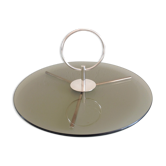 Silver metal cheese platter and smoked glass by Christofle