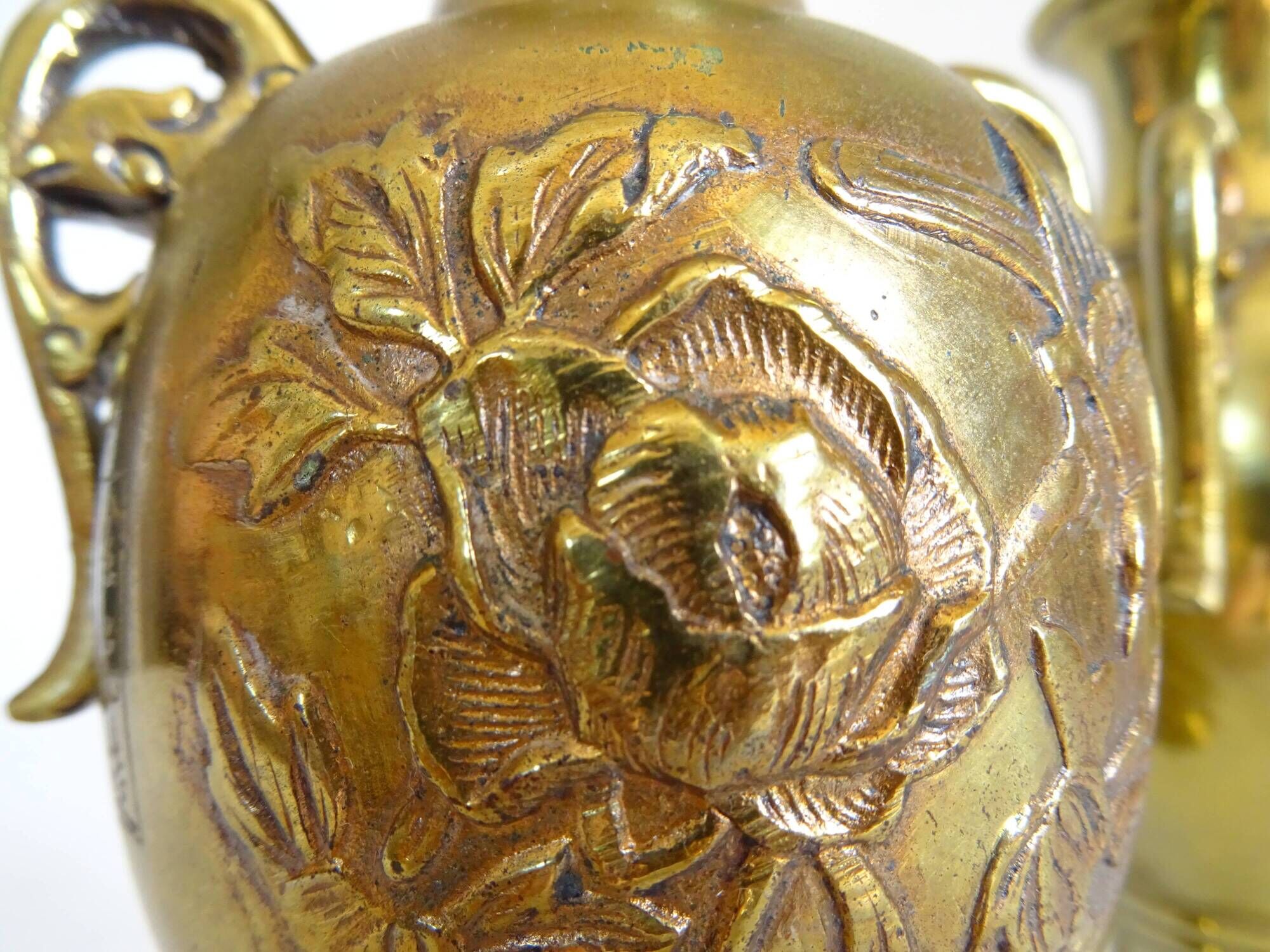 Pair of Gilt Bronze Vases / 19th Japan Meiji / Signed Fine Gold Flowers Birds