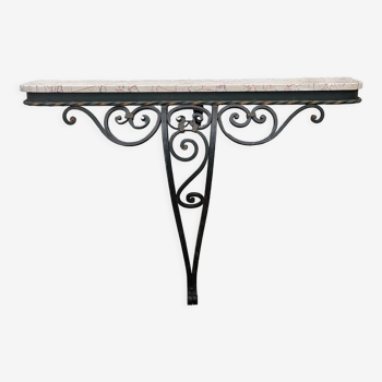 Console of wall lamp of the 50s in wrought iron and marble top