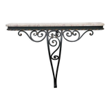 Console of wall lamp of the 50s in wrought iron and marble top