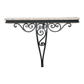 Console of wall lamp of the 50s in wrought iron and marble top